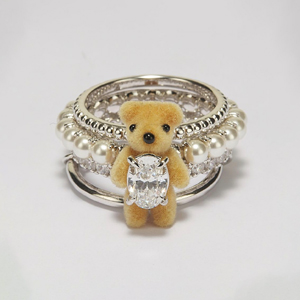 迷你小熊多层珍珠宝石戒指