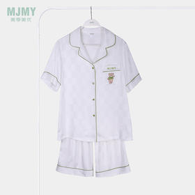 美季美优女士丝质小熊提花短袖套装J420506