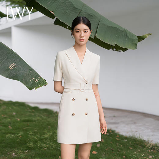 IWY/杏色西装连衣裙短袖薄款高级修身美容院显瘦工装正装商务接待Q13248 商品图0