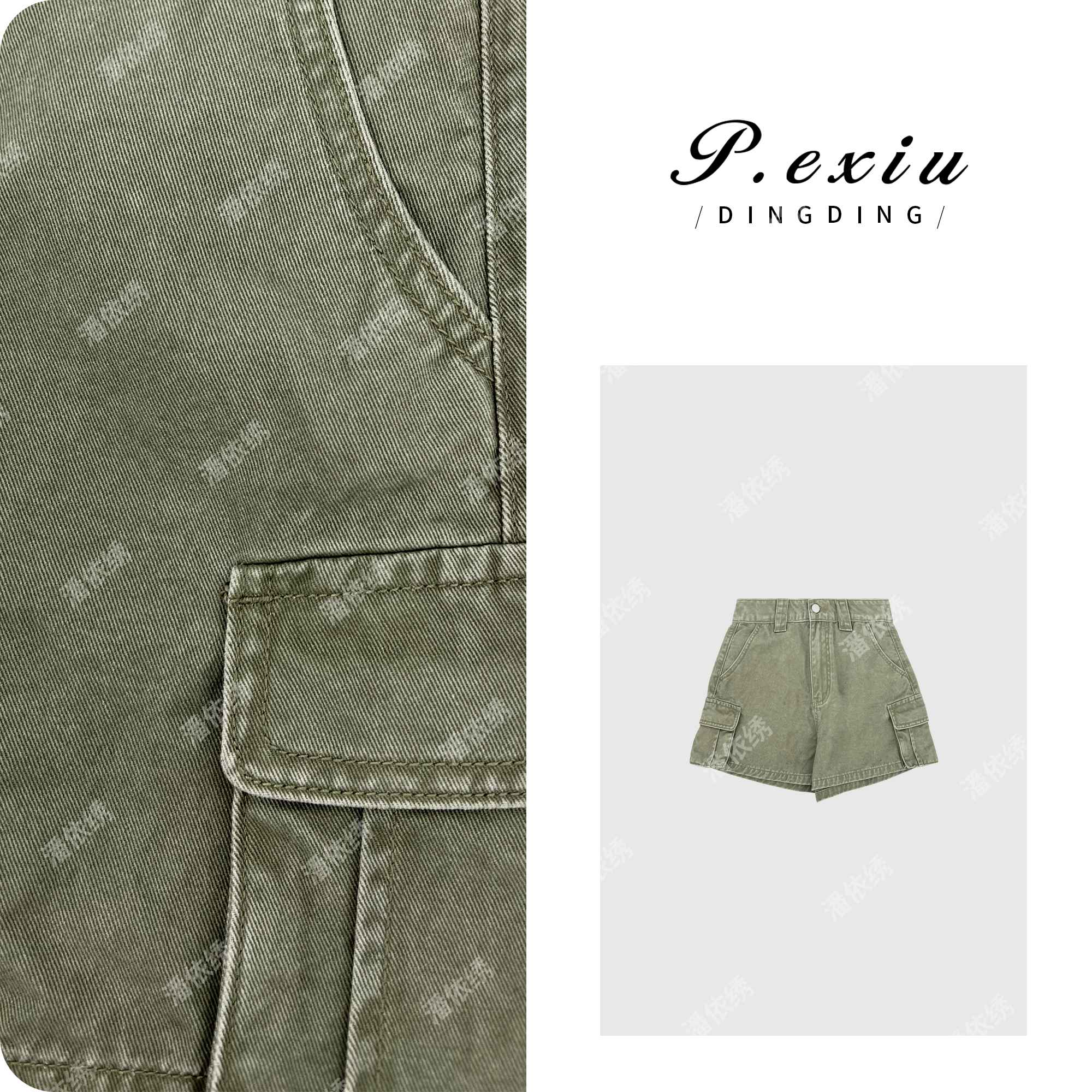 03-3潘依绣丁丁宠粉PanYiXiu/潘依绣100%棉工装风多口袋美式复古牛仔短裤 D6572