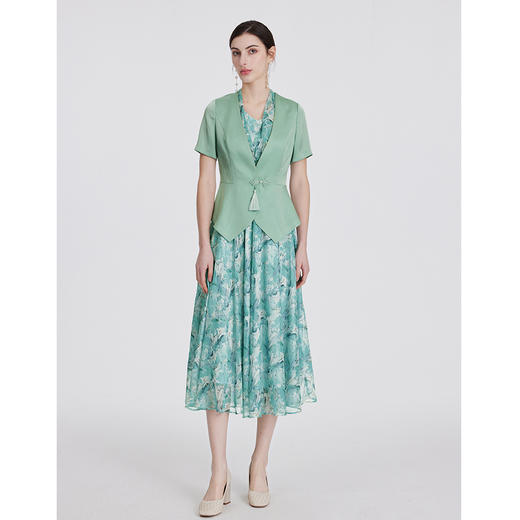 司歌醋酸光泽V领盘扣国风短袖外套B891164X 商品图4