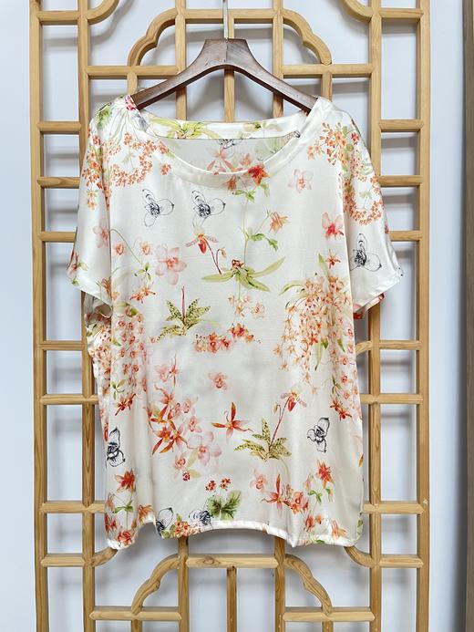 丁摩 新款真丝上衣女短袖桑蚕丝衬衫宽松印花T恤20-154HS-DY199 商品图6