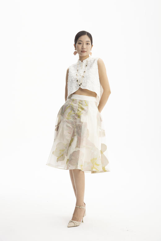 HJ2B12_绿沈色_半裙_四季_气质优雅提花印花高腰 A 字大摆显瘦百搭中裙_高级女装_BERNIEELEN 伯妮斯茵 商品图8