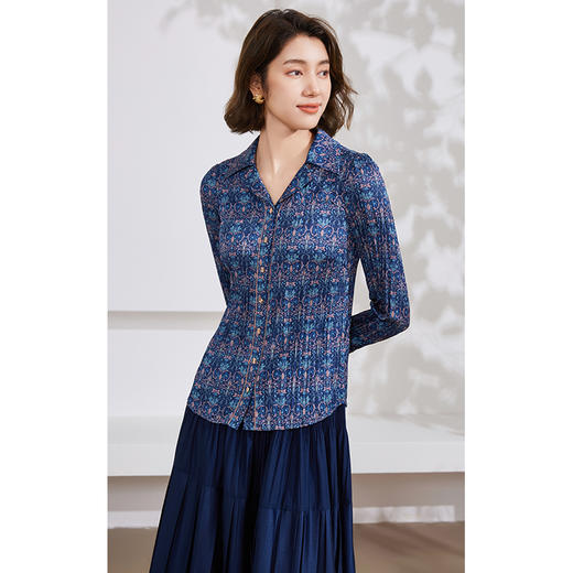 乔万尼新款衬衫长袖压褶设计显瘦EM2C877 商品图1