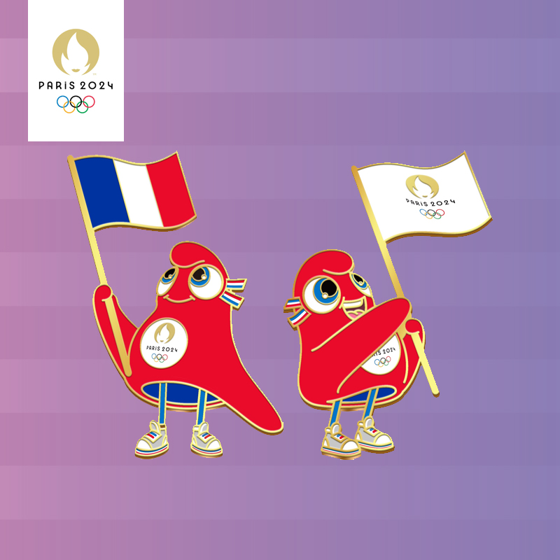 【正版授权】2024巴黎奥运会吉祥物·举旗摇旗徽章