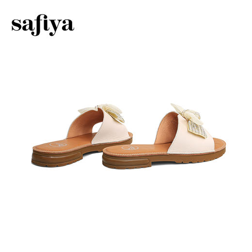 Safiya/索菲娅2024夏季真皮水钻蝴蝶结外穿休闲平底沙滩拖鞋 SF42110167 商品图1