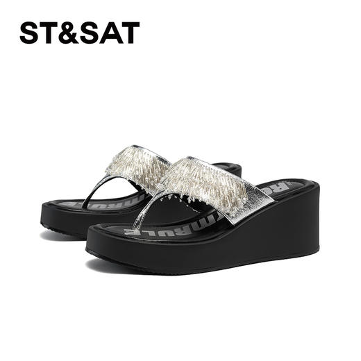 星期六摩登时髦流苏厚底坡跟人字拖SSC2110321 商品图6