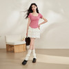 西遇白色U领正肩简约短袖女新款通勤基础修身T粉色绿色D0740371/V0050524 商品缩略图2