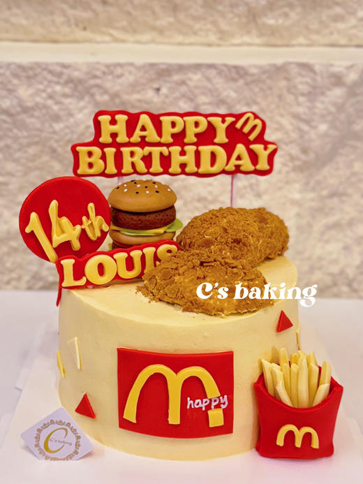 #M记麦门 #麦当劳蛋糕 #汉堡薯条鸡翅 #搞怪蛋糕 忌廉蛋糕【半翻糖蛋糕需提前2天预订】（默认自提，收费配送请联系客服） 商品图0