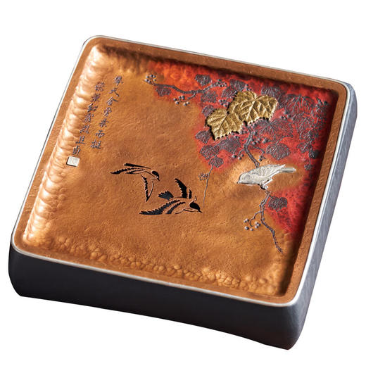 【样品清仓6折，仅1件，无货退款】臻宝堂（ZENBOTON）纯手工砚石铜盖养壶干泡茶台家用隔热壶承小茶盘托功夫茶具零配件 锦画茶台 商品图0