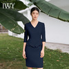 IWY/藏青色连衣裙七分袖西装正装裙商务美容院操作师摄影气质裙子Q11366 商品缩略图2
