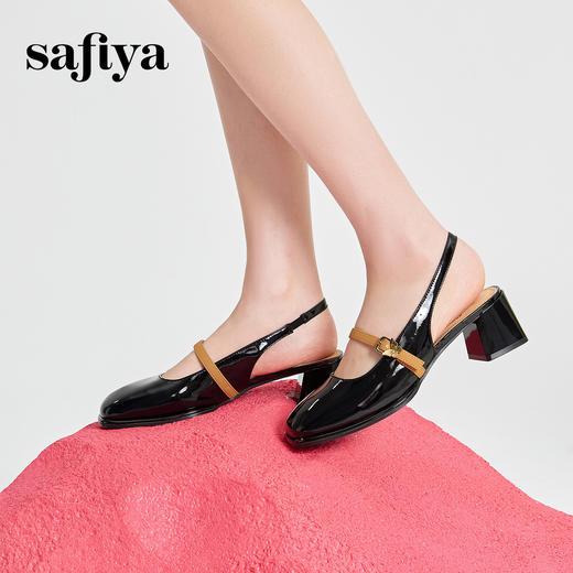 Safiya/索菲娅2024春 复古玛丽珍方头一字扣漆皮中跟后空凉鞋SF41111M09 商品图5