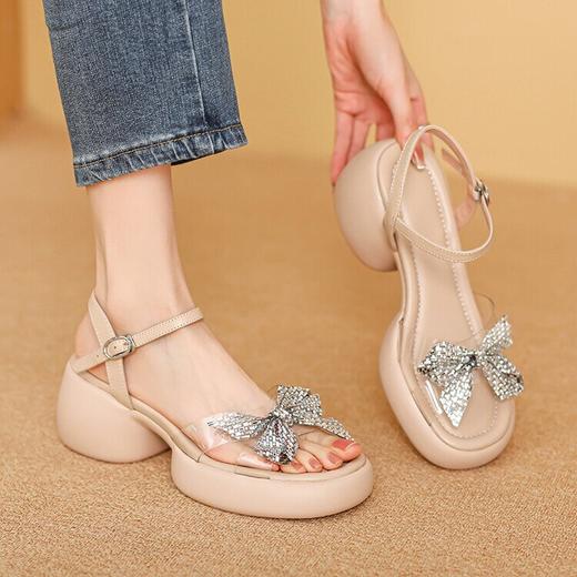 【预售5天】轻便厚底露趾蝴蝶结，一字带罗马百搭时装中跟鞋SCX&T41 商品图4