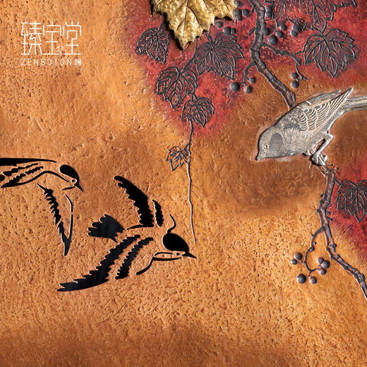 【样品清仓6折，仅1件，无货退款】臻宝堂（ZENBOTON）纯手工砚石铜盖养壶干泡茶台家用隔热壶承小茶盘托功夫茶具零配件 锦画茶台 商品图3