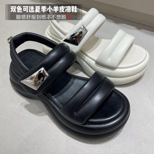 双色可选夏季小羊皮面包凉鞋——chao级软糯的脚感，穿上根本不想脱！魔术贴松糕凉鞋 可以自由调节松紧 脚感如履平地不打滑  | 6.5公分厚底 穿上一秒变身大长腿、轻松拉伸比例！日常休闲百搭 商品图2