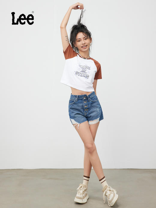 Lee商场同款101+女士破洞妈妈牛仔短裤LWB139853100201A01280 商品图3