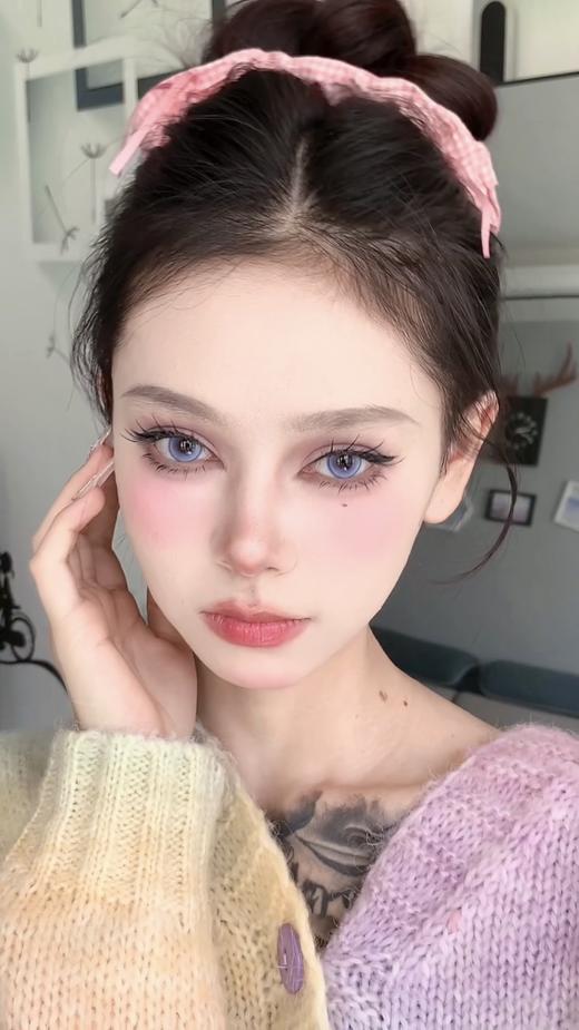 puff girl AYATO系列 次元未来/霓虹甜心/梦核落日 蓝/紫/棕  14.5mm 半年抛美瞳 冰透宝石 混血 商品图5