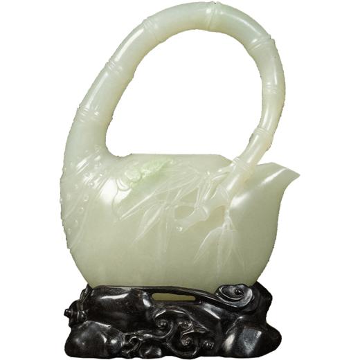 二十世纪 和田玉雕竹纹提梁壶摆件 商品图5