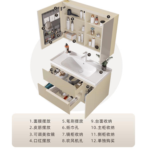 帝王洁具双抽浴室柜奶油风现代简约家用陶瓷一体盆洗漱台收纳柜CB162悦双 商品图4