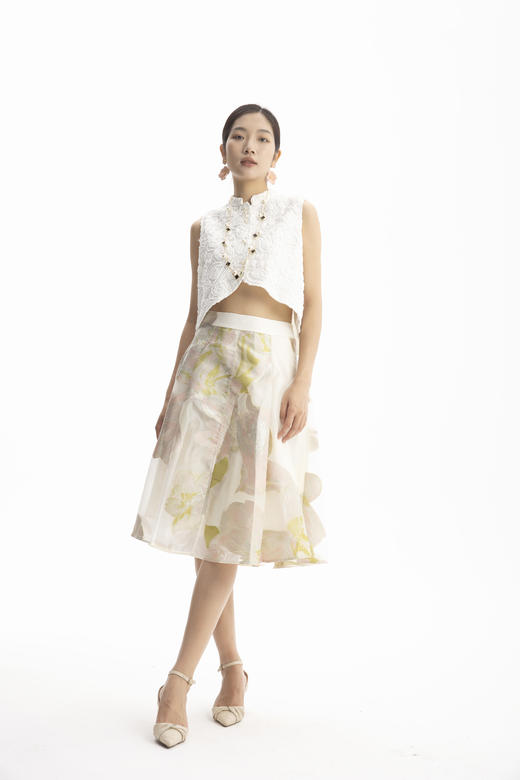 HJ2B12_绿沈色_半裙_四季_气质优雅提花印花高腰 A 字大摆显瘦百搭中裙_高级女装_BERNIEELEN 伯妮斯茵 商品图6