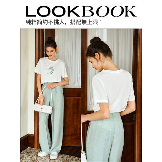 OLrain欧芮儿法式正肩白色刺绣短袖T恤女夏2024新款慵懒绣花上衣 商品图4