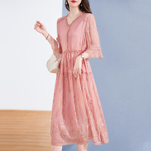 丁摩 真丝桑蚕丝连衣裙女夏季气质通勤收腰显瘦裙子4ZF-93266 商品图3