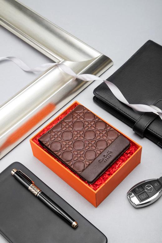 皮尔卡丹正品男士都市休闲横身银包真皮软头层牛皮钱包啡色男青年皮夹男 商品图2