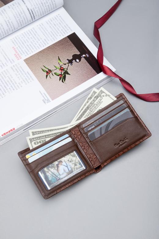 皮尔卡丹正品男士都市休闲横身银包真皮软头层牛皮钱包啡色男青年皮夹男 商品图3