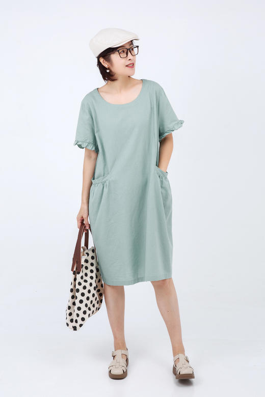 圆领棉麻宽松显瘦连衣裙 商品图1
