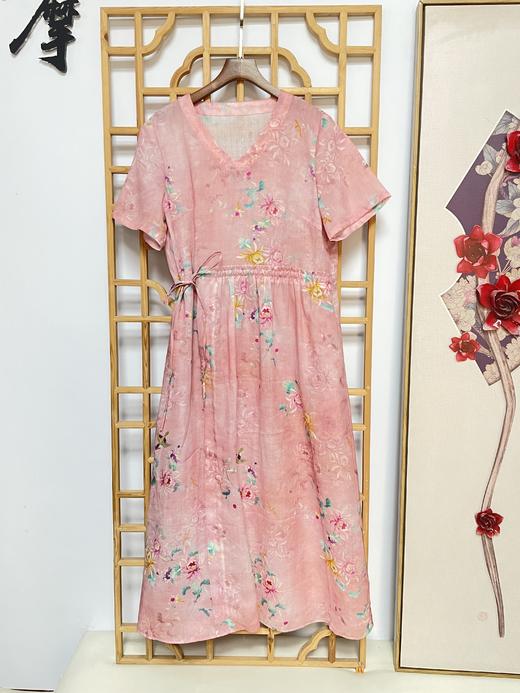 丁摩 苎麻连衣裙旅行印花收腰显瘦棉麻裙子Q122048HS-DY199 商品图8