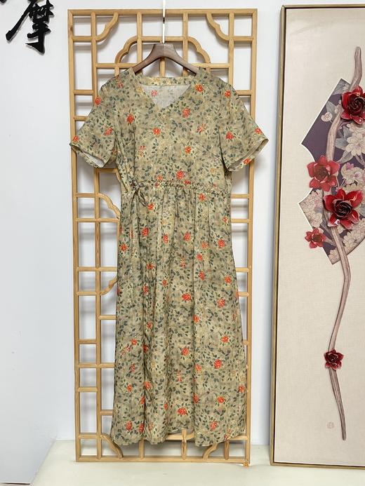丁摩 苎麻连衣裙旅行印花收腰显瘦棉麻裙子Q122048HS-DY199 商品图6
