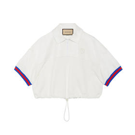 GUCCI 古驰 女士饰织带针织短袖 Polo衫 白色 773728 XJF8V 9088