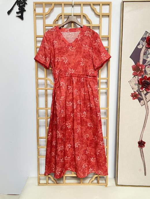 丁摩 苎麻连衣裙旅行印花收腰显瘦棉麻裙子Q122048HS-DY199 商品图11