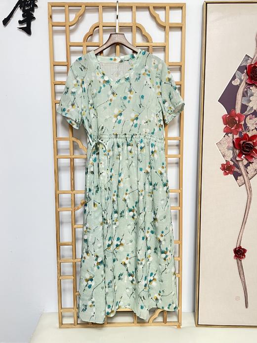 丁摩 苎麻连衣裙旅行印花收腰显瘦棉麻裙子Q122048HS-DY199 商品图1