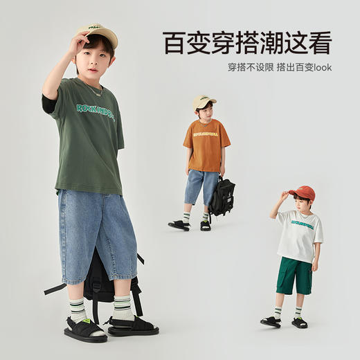【团购19.9元】多多家 男童短袖T恤2024夏装新款儿童中大童凉感印花半袖上衣洋气9345 商品图1
