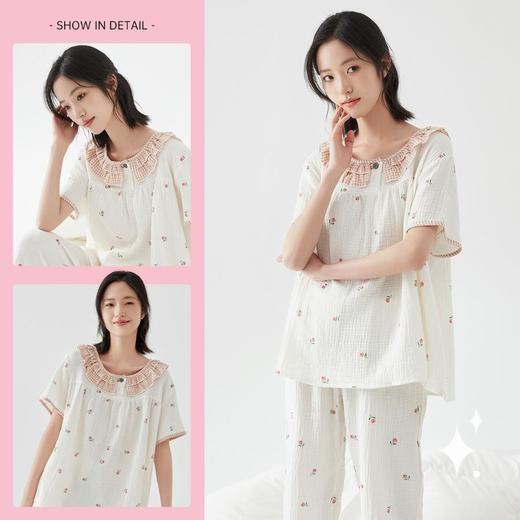 3部顶瓜瓜女士玫瑰双棉纱娃娃领短袖长裤家居服DJJWX-AQ22679 商品图1