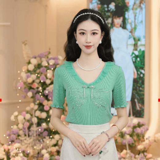 MAXRIENY2023夏款短袖气质时尚百搭绿色针织衫(货号:MS88SW760G30) 商品图0