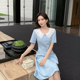 [奢姿轻奢系列]镂空撞色连衣裙2025年夏季大码女装减龄气质裙子8942891236【1】