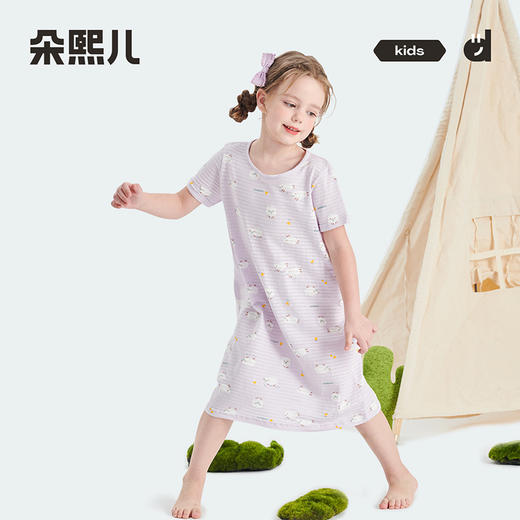 【60S透气棉】朵熙儿女童短袖睡裙纯棉夏季薄款小女孩睡衣家居服【4月家居服专场】 商品图2