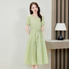 WL99609 2924年夏季新款气质时尚简约通勤收腰显瘦舒适透气百搭纯色连衣裙 商品缩略图2