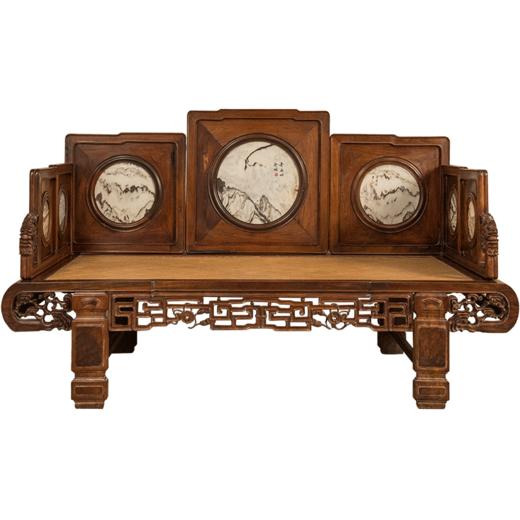 清 红木镶云石七屏风罗汉床 商品图5