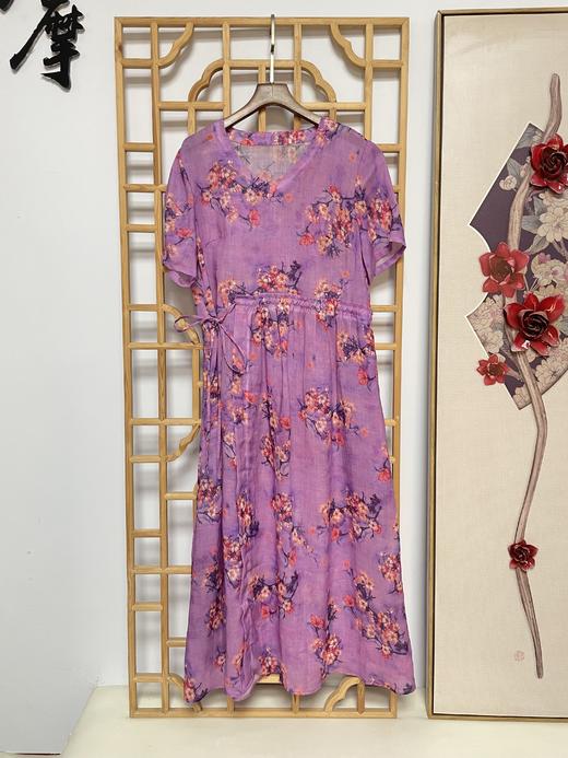 丁摩 苎麻连衣裙旅行印花收腰显瘦棉麻裙子Q122048HS-DY199 商品图10