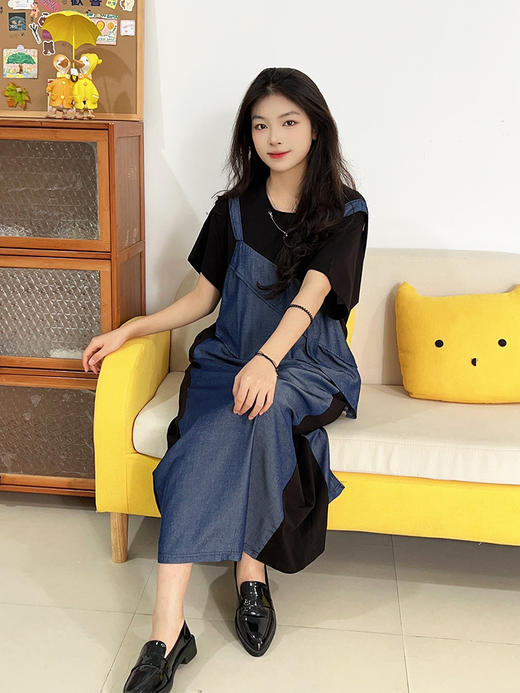 【大码女装拼接连衣裙】夏季款 130-320斤胖mm 开衩宽松背带假两件裙装 商品图0