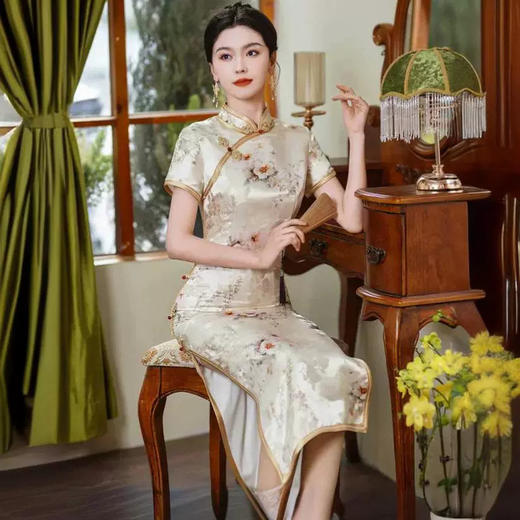 新中式交织桑蚕丝旗袍HQ272 商品图1