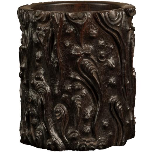 二十世纪 紫檀雕树瘤笔筒 商品图5