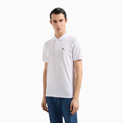 【一】EMPORIO ARMANI 阿玛尼  男士带微型鹰图案的丝光珠地网眼 短袖Polo衫 白色 8N1FQ2 1JTKZ 0100 商品图1