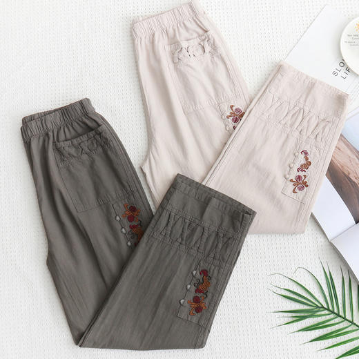 TY2204G3027 妈妈裤子棉麻夏季薄款亚麻中老年人女裤夏装宽松九分裤 商品图1