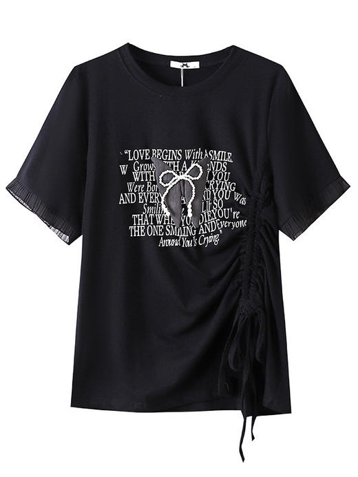 【大码女装小众别致上衣】胖mm短袖个性系带T恤130-320斤 立体别致蝴蝶 印字母上衣 商品图4