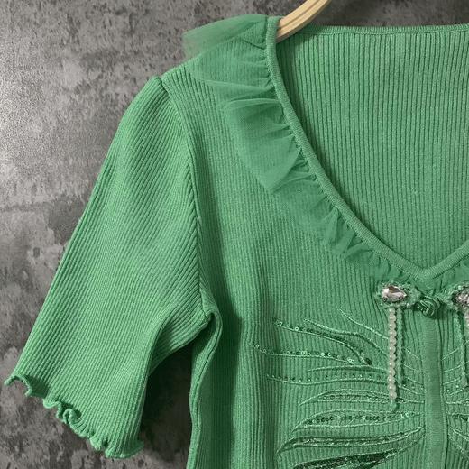 MAXRIENY2023夏款短袖气质时尚百搭绿色针织衫(货号:MS88SW760G30) 商品图3