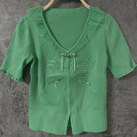 MAXRIENY2023夏款短袖气质时尚百搭绿色针织衫(货号:MS88SW760G30) 商品图1